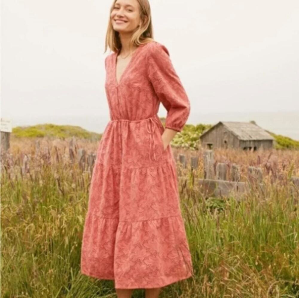 NWT Marine Layer Eyelet Willow Midi Dress in Mineral Red Sz M Embroidered Boho